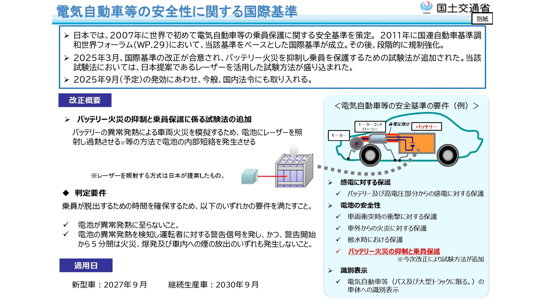 国交省、EV等のバッテリー火災に対する安全性確保に向けて保安基準等改正