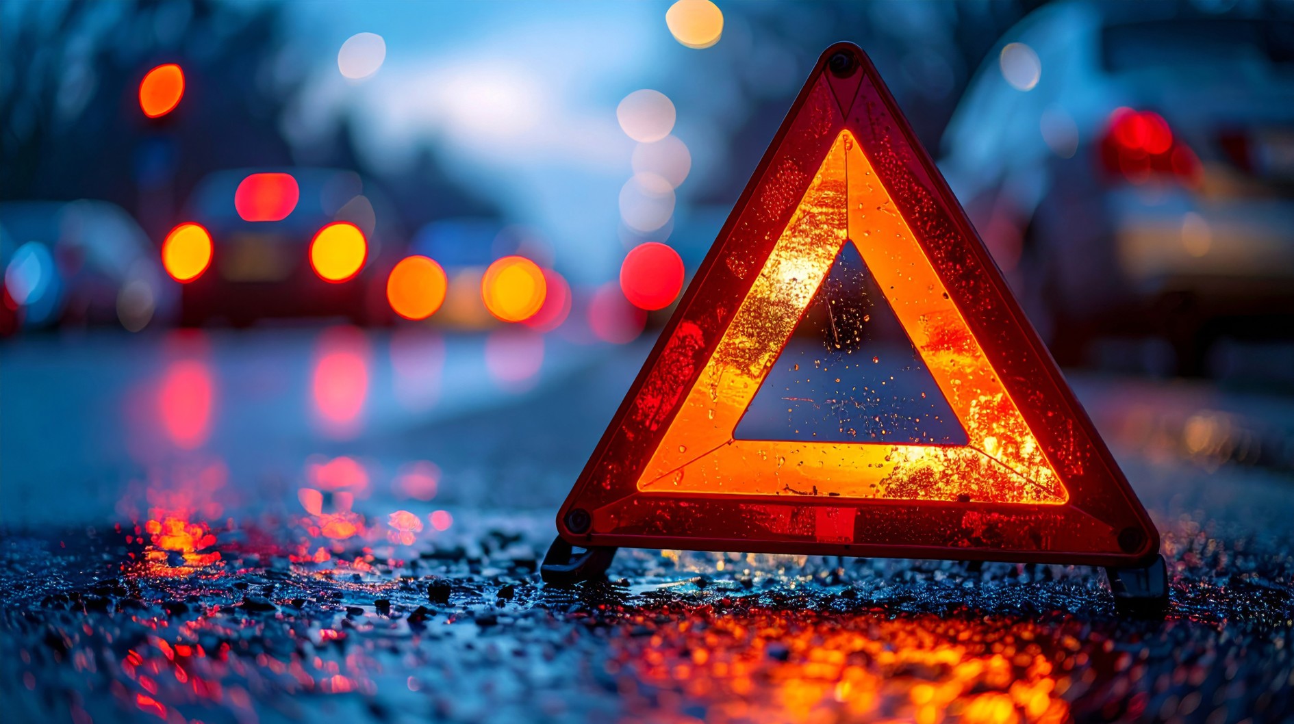 交通事故が発生し停止表示板を置いている