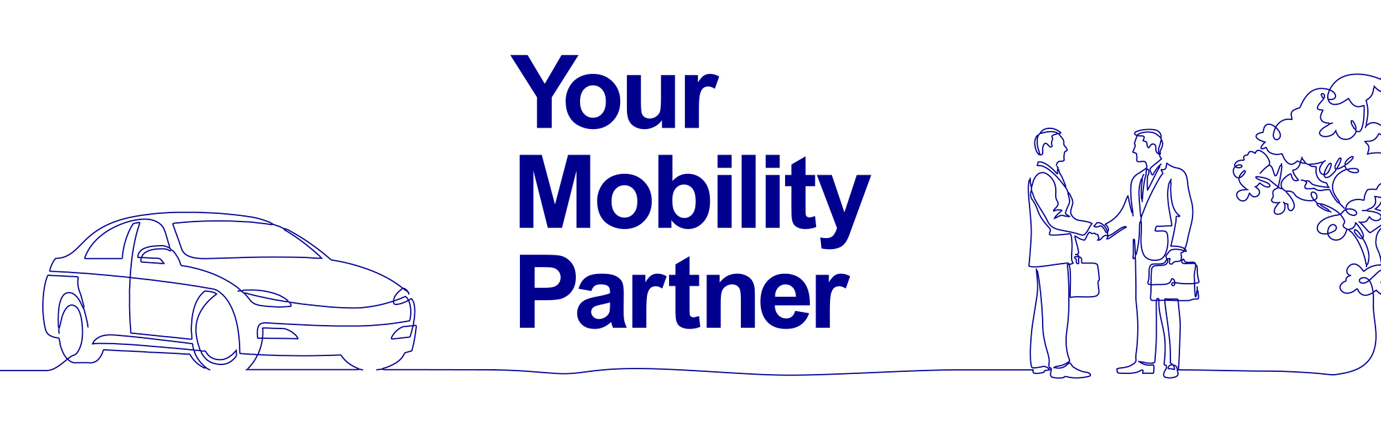 Your Mobility Partner：くるまと人が一筆書きの線でつながるイラスト